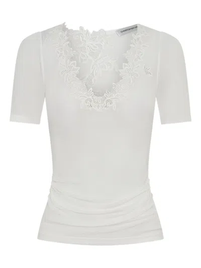 Christopher Esber Lace-trim T-shirt In Yellow