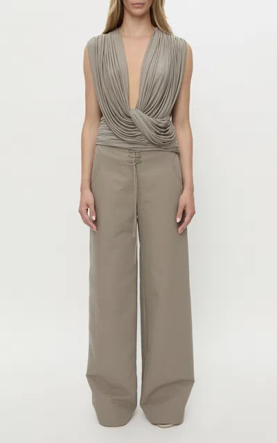 Christopher Esber Lace-up Cotton Wide-leg Pants In Gray