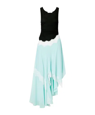 Christopher Esber Cutaway Asymmetric Lace-trimmed Ruched Stretch-jersey And Crepe Dress In Multi