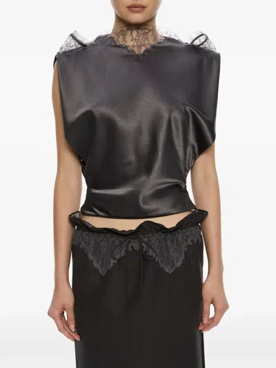 Christopher Esber Lace-trim Sateen Top In Black