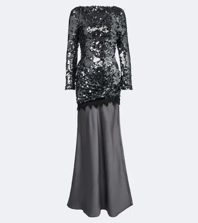 Christopher Esber Lace-trimmed Sequined Paneled Gown In Black