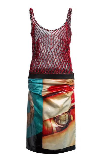 Christopher Esber Lacquer Lattice Bead Midi Dress In Multi