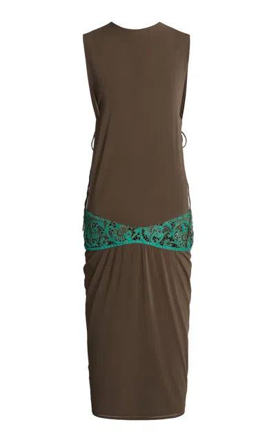 Christopher Esber Lasercut Laced Leather Tank Midi Dress In Brown