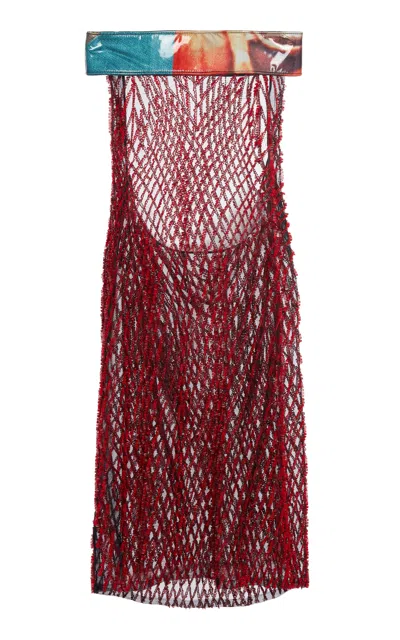 Christopher Esber Lattice Beaded Midi Dress In Red