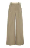 Christopher Esber Leather-detailed Cotton Wide-leg Trousers In Neutral