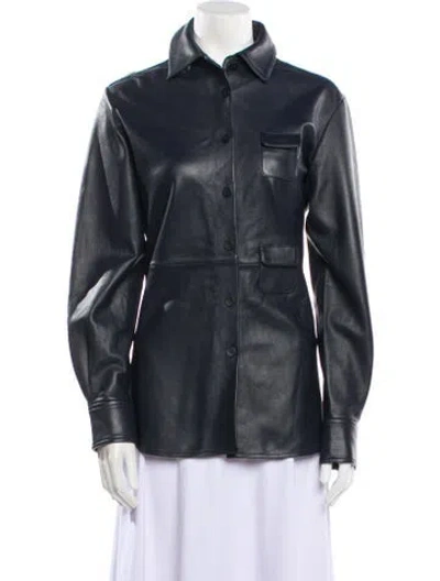 Pre-owned Christopher Esber Leather Long Sleeve Button-up Top In Blue