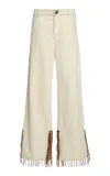 Christopher Esber Leather-trimmed Low-rise Wide-leg Jeans In Neutral