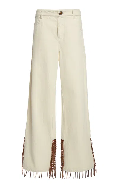 Christopher Esber Leather-trimmed Low-rise Wide-leg Jeans In Neutral