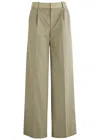 Christopher Esber Leather-trimmed Wide-leg Cotton-blend Trousers In Beige