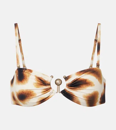 Christopher Esber Leopard-print Ruched Bikini Top In Brown