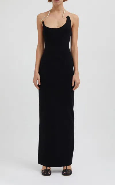 Christopher Esber Levitate Asymmetric Knit Maxi Dress In Black