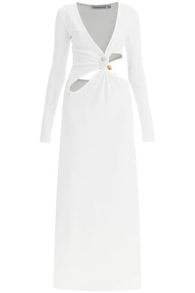 Christopher Esber Long Dress With Cut Outs And Natural Stones In White
