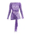 Christopher Esber Encased Beaded Ivy Lace Long Sleeve Mini Dress Grape In Purple