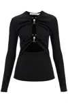 Christopher Esber Orbit Ruched Cutout Long-sleeve Ribbed Top In Black (black)