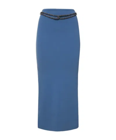 Christopher Esber Loop Crystal Belt Rib Jersey Long Skirt In Blue