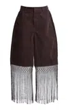 Christopher Esber Macrame Fringed Corduroy Cropped Jeans In Burgundy