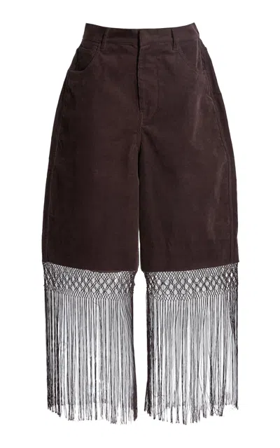 Christopher Esber Macrame Fringed Corduroy Cropped Jeans In Burgundy