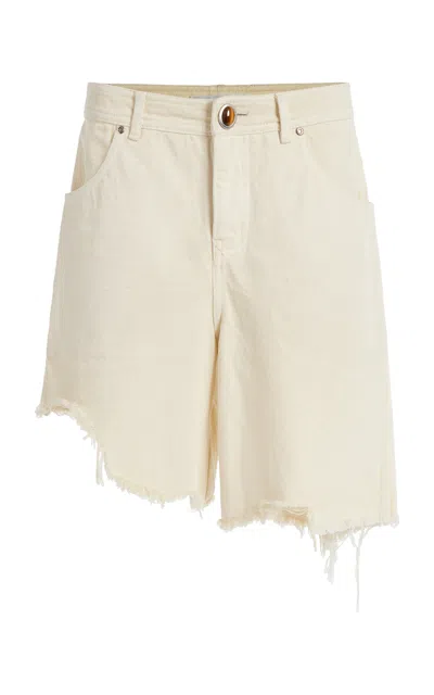 Christopher Esber Manta Sting Raw Edge Denim Shorts In Off-white