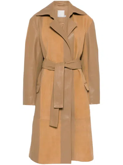 Christopher Esber Scuffed-leather Coat In Braun