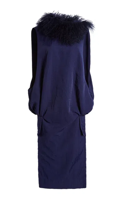 Christopher Esber Marvi Fur Trimmed Parker Dress In Blue