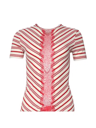 Christopher Esber Mavis Lace-trimmed Striped T-shirt In White