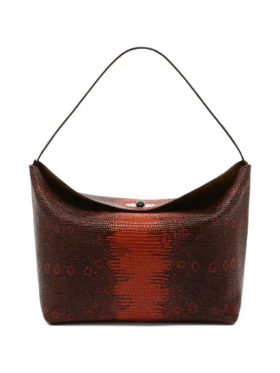 Christopher Esber Medium Turnlock Lizard Leather Shoulder Bag In Brown