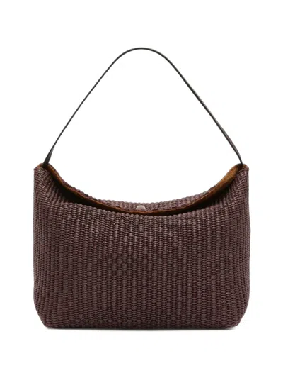Christopher Esber Medium Turnlock Raffia Shoulder Bag In Brown