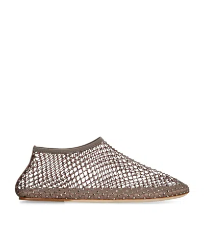 Christopher Esber Mesh Embellished Minette Ballet Flats In Brown