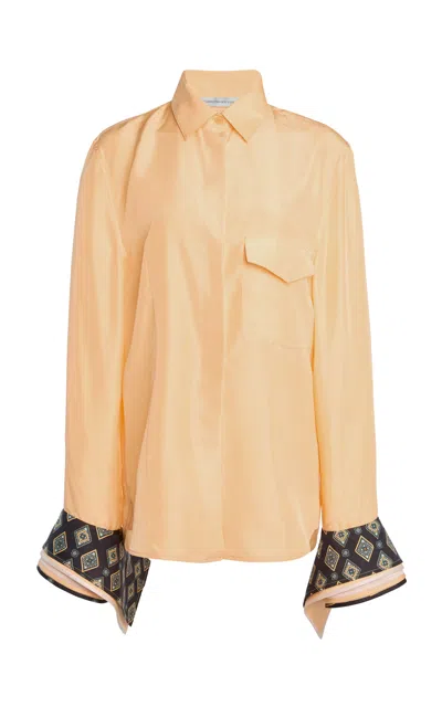 Christopher Esber Millie Layer Cuffs Silk Shirt In Orange