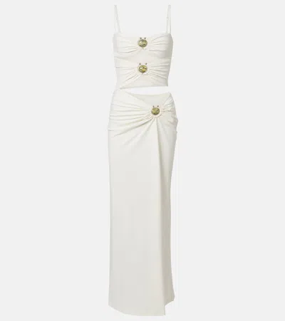Christopher Esber Mineral Stone Cutout Jersey Maxi Dress In Neutral