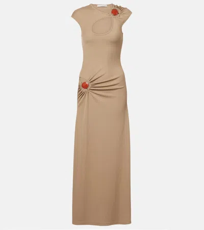 Christopher Esber Mineral Stone Embellished Jersey Maxi Dress In Neutral