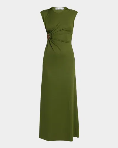 Christopher Esber Mineral Stone Ruched Jersey Dress In Green