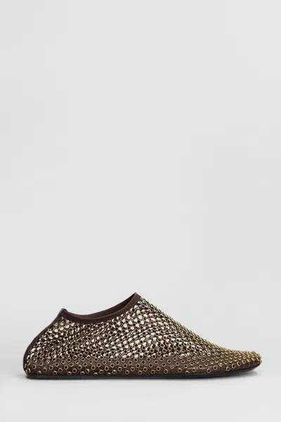 CHRISTOPHER ESBER MINETTE CRYSTAL FLAT BALLET FLATS IN BROWN NYLON