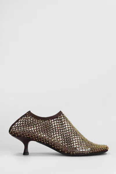 Christopher Esber Minette Crystal Micr Low Heels Ankle Boots In Brown Nylon