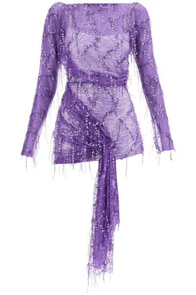 Christopher Esber Mini Lace Dress With Sequins Women In Purple