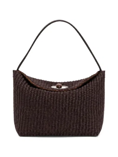 Christopher Esber Mini Turnlock Raffia Shoulder Bag In Brown