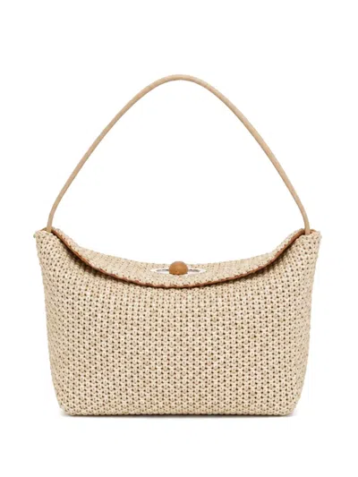 Christopher Esber Mini Turnlock Raffia Tote Bag In Neutral