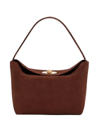 Christopher Esber Mini Turnlock Suede Shoulder Bag In Brown