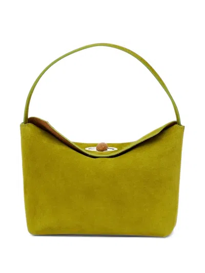 Christopher Esber Mini Turnlock Suede Shoulder Bag In Green