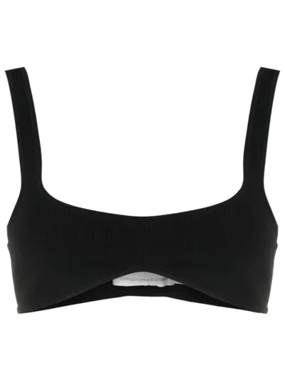 Christopher Esber Minuscule Ribbed Bralette Top In Black