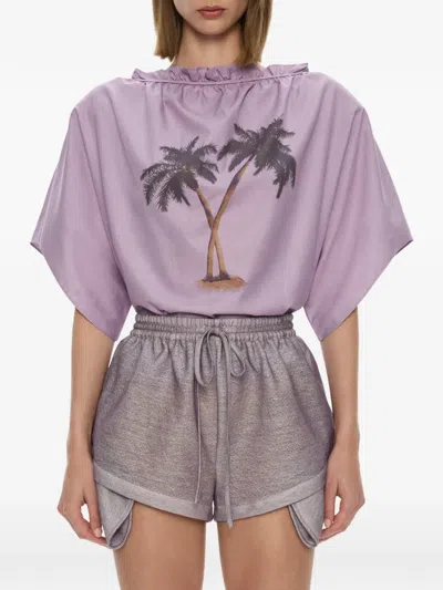 Christopher Esber Mirage Palm Ruffled Top In Purple