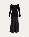 Christopher Esber Monument Off-the-shoulder Layered Cashmere And Silk-satin Maxi Dress In Black
