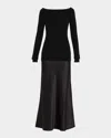 Christopher Esber Monument Off-the-shoulder Layered Cashmere And Silk-satin Maxi Dress In Black