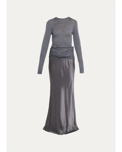 Christopher Esber Mixed-media Meril Knit Monument Maxi Dress In Gray