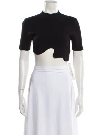 Pre-owned Christopher Esber Mock Neck Short Sleeve Crop Top In Black