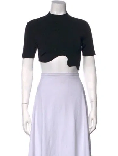 Pre-owned Christopher Esber Mock Neck Short Sleeve Crop Top In Black
