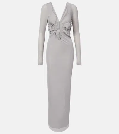 Christopher Esber Molded Venus Cutout Mesh Maxi Dress In Gray