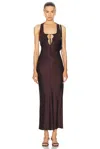 Christopher Esber Womens Mahogany Monument Contrast-knitted-panels Silk Midi Dress In Mahogany
