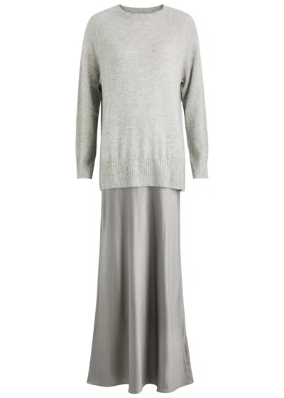 Christopher Esber Monument Cashmere And Silk-satin Maxi Dress In Grey