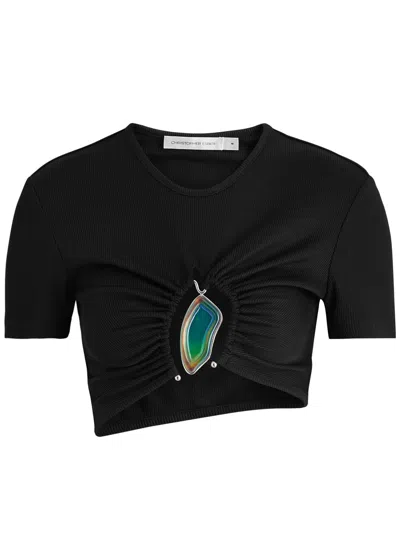 Christopher Esber Moodstone Cropped Stretch-jersey T-shirt In Black